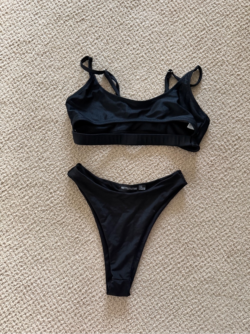 PrettyLittleThing Black Scoop Bralette Bikini Top & High-Leg Bottoms Set